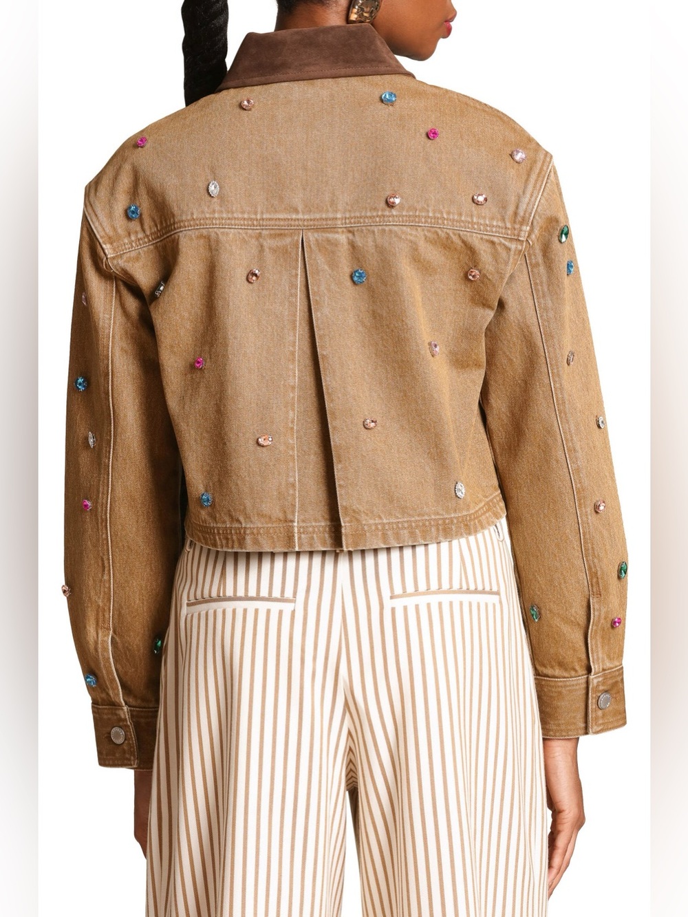 Avec Les Filles Embellished Cropped Barn Jacket Tan Brown Medium - Picture 2 of 14